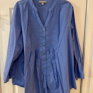 Ladies Size 1X "Woman Within"  Blue Pintuck Blouse GUC